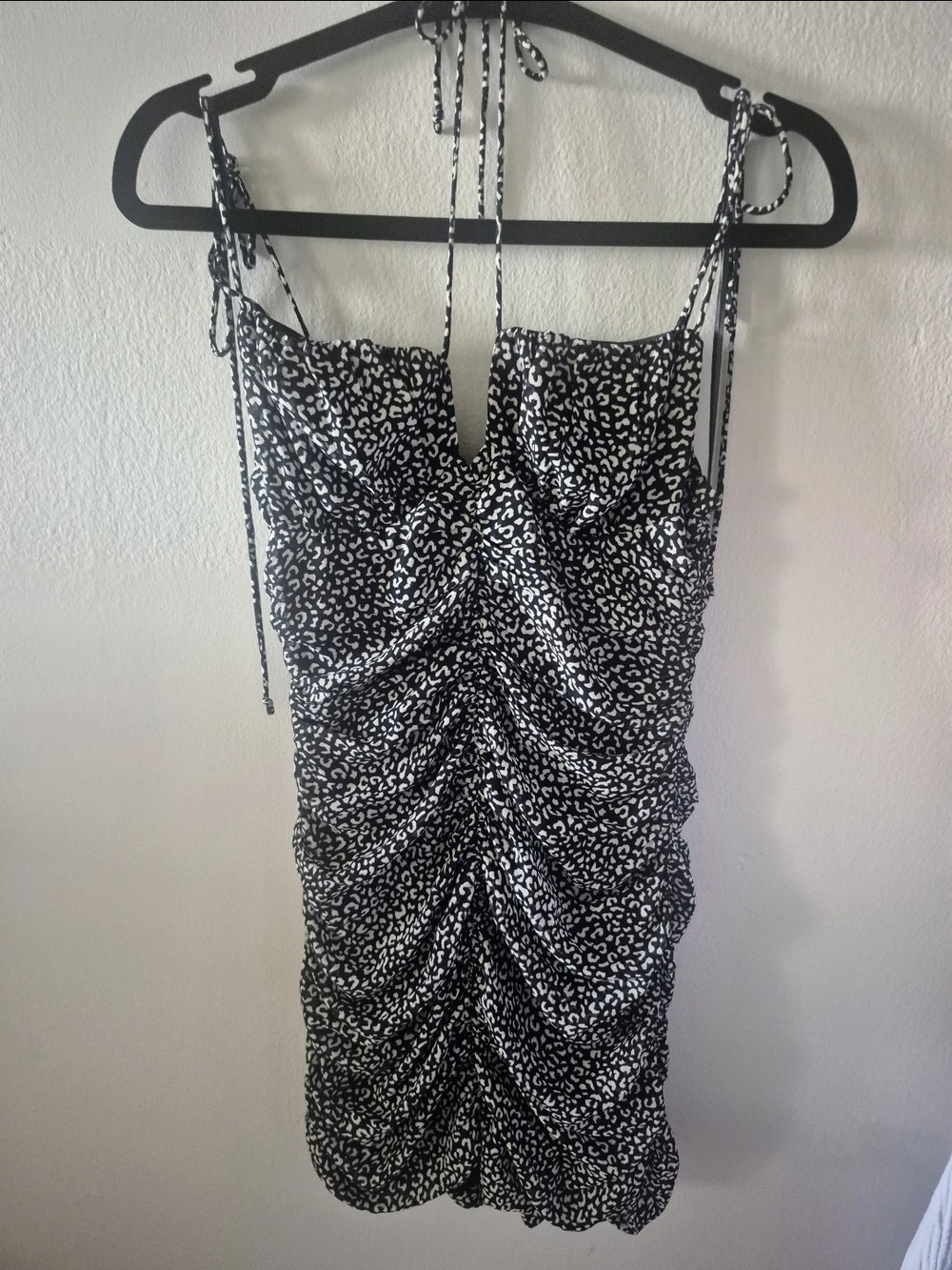 Cotton Candy LA Black & White Ruched Leopard-Print Slip Dress
